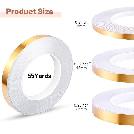 Zonon Gold Washi Tape for Wall Decor Self Adhesive 5/15/25mm