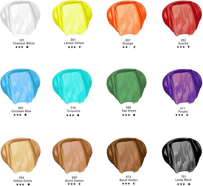 Artecho 12 Colors Acrylic Paint Set 500ml / 17oz Large Bottle