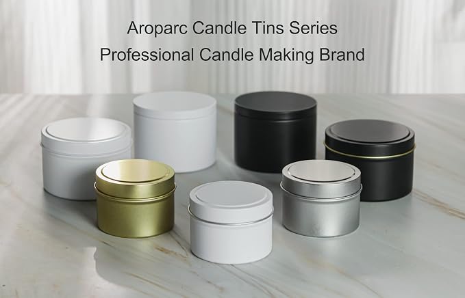 Aroparc Candle Tins 8oz with Lids, 24 Pack Seamless Round Metal Candle Jars, Bulk Empty Containers for DIY - Black