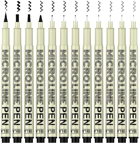 KERIFI Micro-Pen Fineliner Ink Pens, 12 Pack Black Micro Fine Point Drawing Pens Waterproof Archival Ink Multiliner Pens for Artist Illustration, Sketching, Technical Drawing, Zentangle, Scrapbooking
