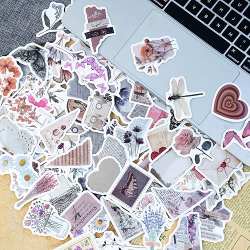 120Pcs Vintage Aesthetic Stickers for Adults, Verseyi Waterproof Scrapbook Journal Daily Planner Diary Notebook Handbook Stickers, Scrapbooking Supplies for DIY Paper Crafts Vinyl Sticker Bulk