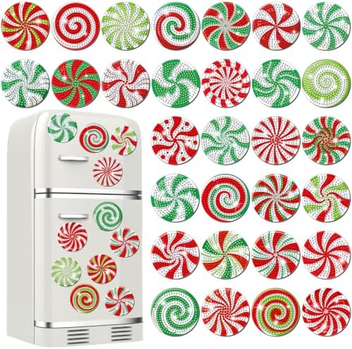 Motipuns 30 Pcs Diamond Magnets,Christmas Candy Cane,Red Green Stripes