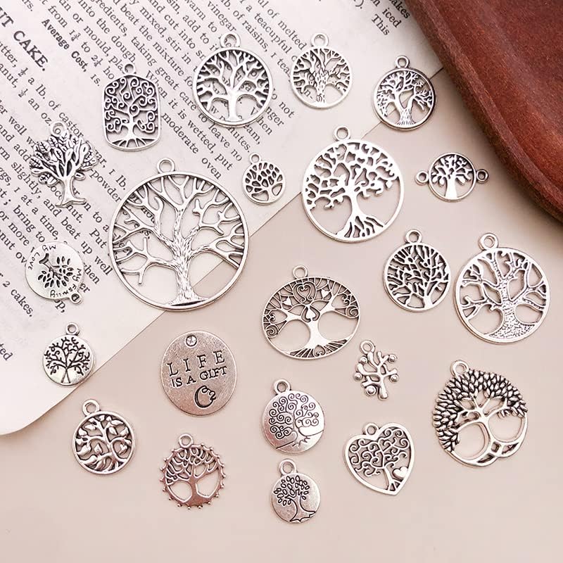 WOCRAFT 120pcs Antique Silver Tree Of Life Charma for Jewelry Making Alloy Tree Charms for DIY Crafts (SN027)