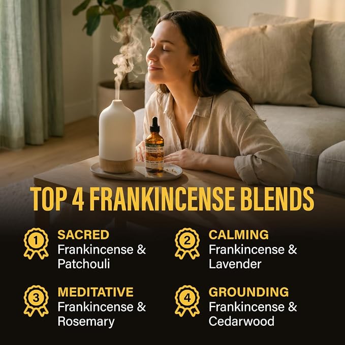 Kukka 100% Pure Frankincense Essential Oil for Skin, Diffuser, 4 Fl Oz | Undiluted Boswellia Serrata, Face, Hair, Diffuser, Aromatherapy, Massage - Steam-Distilled, Non-GMO, with Dropper