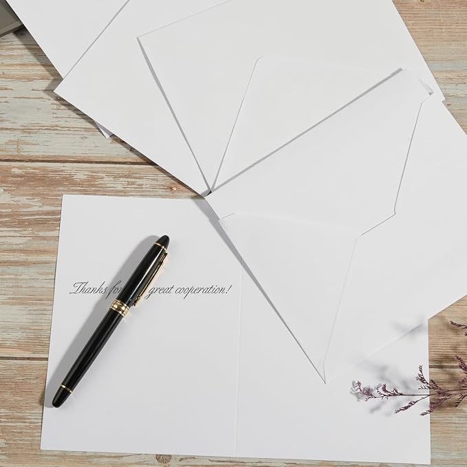 50 Pack White A6 Envelopes with Cards and Gold Stickers, 4x6