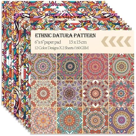 6x6" Cardstock Single Sided Scrapbooking,Craft Decorative Scrap Book Paper | 160gsm,24-Sheet 12Patterns Colored Paper,Junk Journal Supplies,Vivid Origami Papers DIY Craft Gift Wrapping Album.Datura