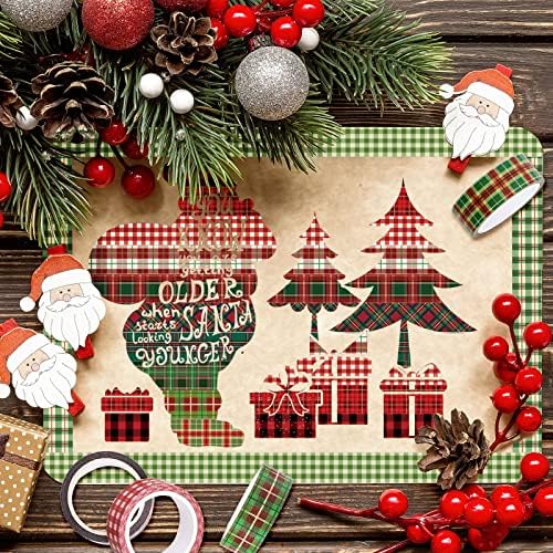 Whaline 12 Rolls Christmas Washi Tape Buffalo Plaid Pattern Red Black Green Xmas Holiday Masking Tape for Scrapbook Journal DIY Craft Gift Wrapping