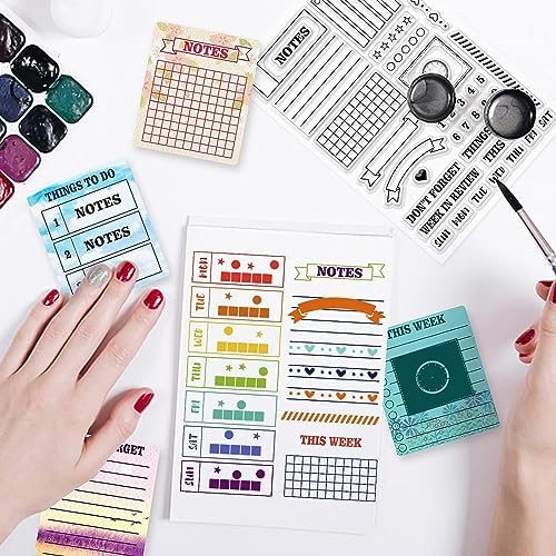 INFUNLY Stamps and Dies for Card Making Cutting Die and Stamps for Journaling Weekly Plan Silicone Clear Stamp and Die Set Silicone Planner Stamps for DIY Scrapbooking Journal Making Supplies