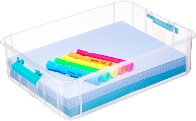 Tribello Craft Box & Art Supply Storage Organizer – Stackable Art Organizer and Craft Storage Box with Handle, 2-Layer Clear Art Supplies Organizer (14 x 10 x 7)