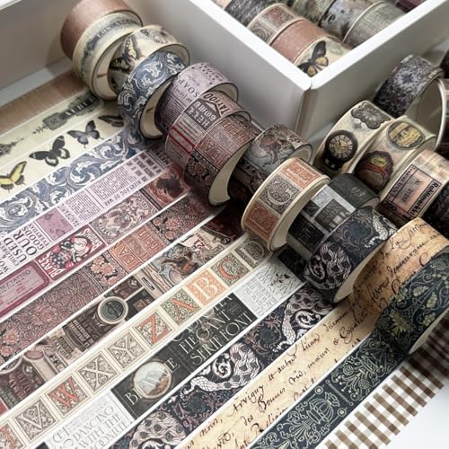 YUBBAEX Vintage Washi Tape Value Pack 36 Rolls Antique Printed Masking Tape Retro Decorative for Arts, DIY Crafts, Journal Supplies, Planners, Scrapbook, Card/Gift Wrapping (Classical)
