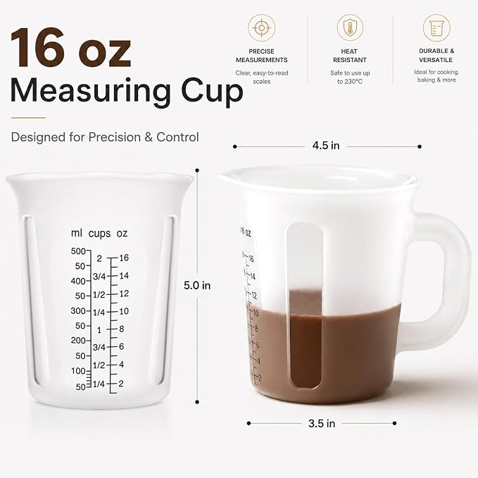 Palksky 2 Cup Measuring Cups with Spout, 16 oz Liquid Measuring Cups with Handle, Flexible Microwave Safe Measuring Cup for Baking, Cooking, Chocolate, Butter, Syrup