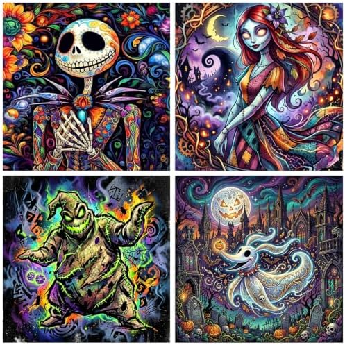 4 Pack Diamond Art Kits for Adults,Halloween Diamond Painting Kits 14x14 In
