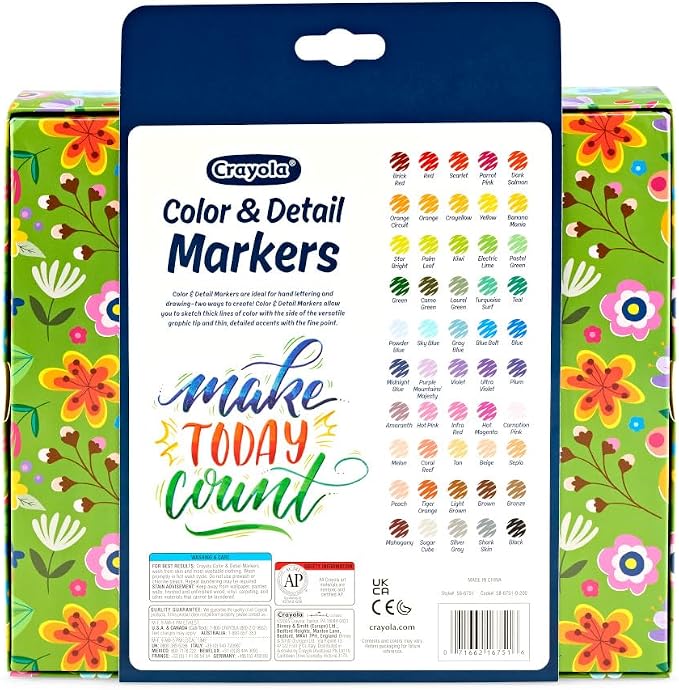 Crayola Color & Detail Marker Set (50ct) Drawing Markers for Adults, Art Markers, Graphic & Fine Tip, Gift for Teens & Adults