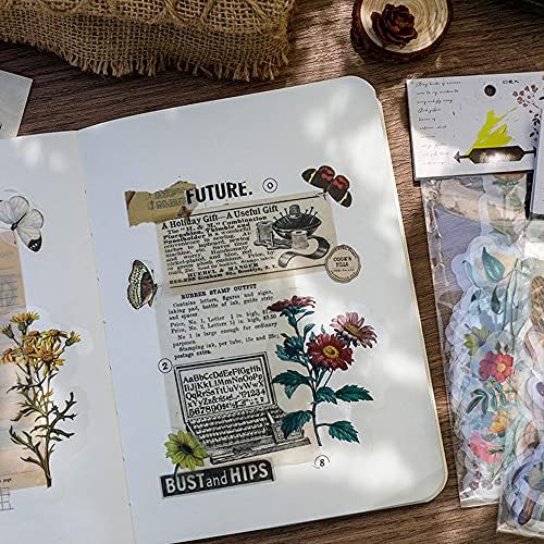 Vintage Natural Stickers, 40Pcs Pretty Floral Decorative Retro Adhesive Watercolor Aesthetic Trendy for Scrapbook Album DIY Craft Daily Planner