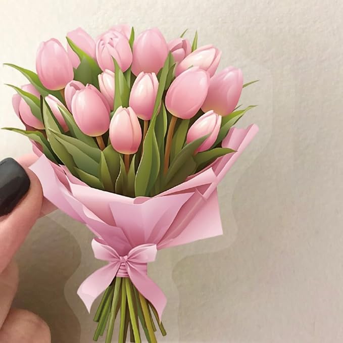 50Pcs Transparent Flower Bouquet Sticker Waterproof Vinyl Aesthetic Clear Floral Stickers for Scrapbooks,Laptops, Water Bottles Journals Girls Teens Adults Teachers Collectors DIY Lovers(Bouquet)