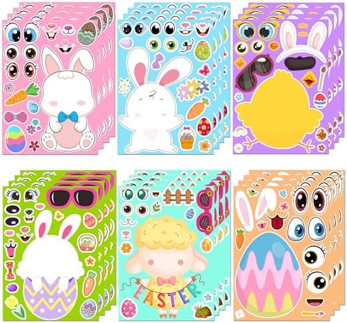 Easter Stickers - DIY Happy Easter Egg Bunny Sticker for Kids, Easter Crafts Stickers Kids Game Toys Gift Party Favor Supplies(24 Sheets)