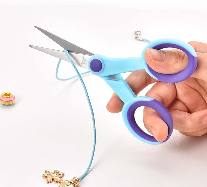 SCAIKTIG 5" Detail Scissors with Slanted-tip, Small Embroidery Scissors All Purpose For Sewing, Fabric, Paper Craft Cutting, Blue, 3-Pack