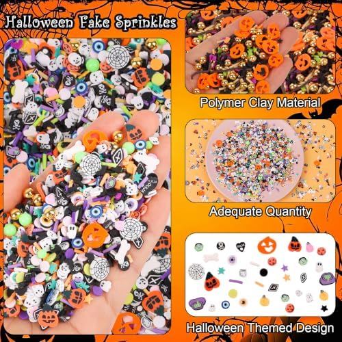 FOIMAS Fake Halloween Sprinkles, 6.87 oz Mini Fake Sprinkles Polymer Clay Slices for Crafts Slime Accessories Cakes Decoration Art DIY Halloween Party Supply