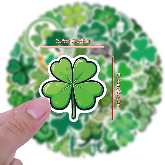 55Pcs Four Leaf Clover Stickers St.Patricks' Day Green Lucky Shamrock Decals for Irish Party Supplies Crafts Adults Gifts(Four-Leaf Clover)
