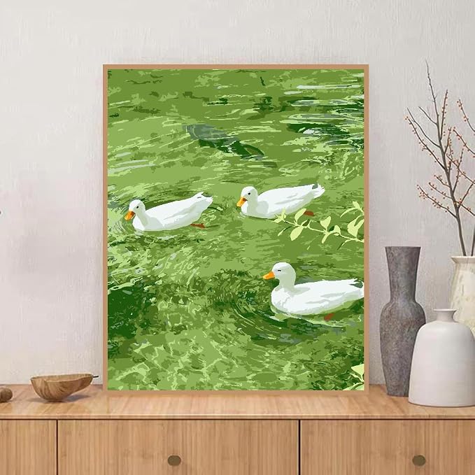 ZRIZQ Paint by Numbers Kit for Adults Beginner,Duck Summer,16x20 | Full set with rich paints,wooden brushes,rolled canvas.Calming,screen-free pastime.Beginner friendly.Just open and paint.