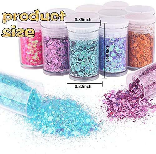 Holographic Chunky and Fine Glitter Mix, 45 Colors Festival Sequins & Powder, Iridescent Flakes, Cosmetic Face Body Eye Hair Nail Art Resin Tumbler Loose Glitter