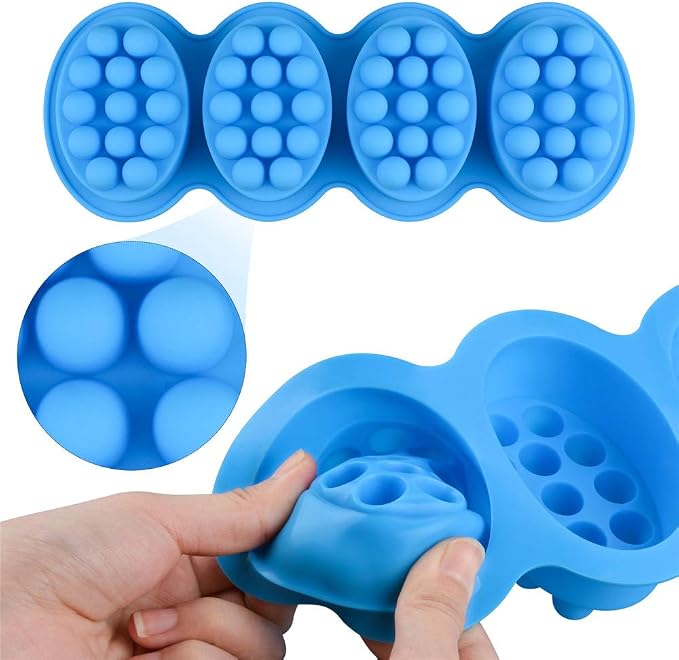 SJ Silicone Massage Soap Mold, 2-Pack 4-Cavity Soap Making Mold | Handmade Hair Brush Shampoo Bar Molds, Food Grade, BPA Free, Easy Release, Reusable