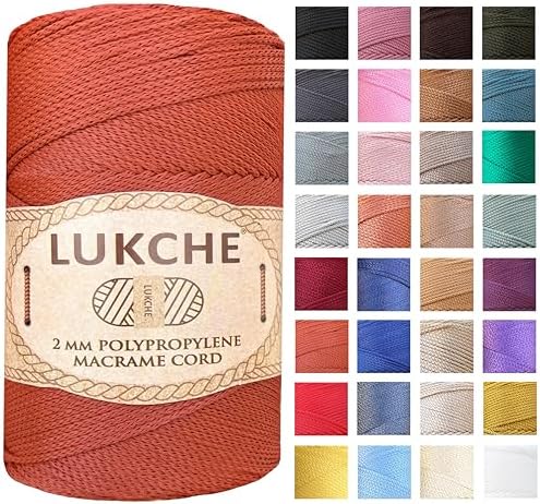 Polyester Macrame Cord 2mm x 251 Yards, 100% Polypropylene Premium Macrame Rope, Colorful Yarn Crochet Macrame Bag Craft for Wall Hangers, Bags, Bottom Plates, Carpets (Brick, 1 Skein)