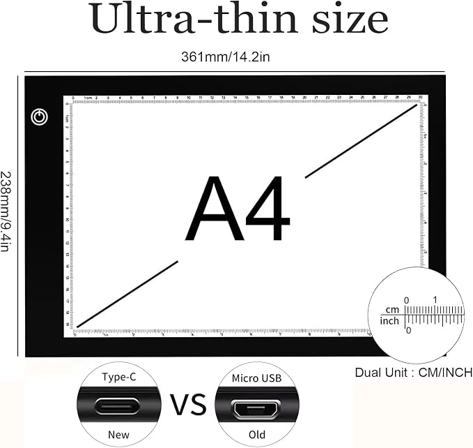 XIAOSTAR Light Box Drawing Pad, 12000 Lux LED Tracing Board A4, USB Powered (Not Rechargeable) PMMA Panel, Adjustable Brightness for Diamond Painting, Sketching, Animation, X-Ray–Includes Accessories | for Artists,Animation Drawing,Sketching,Animation,...