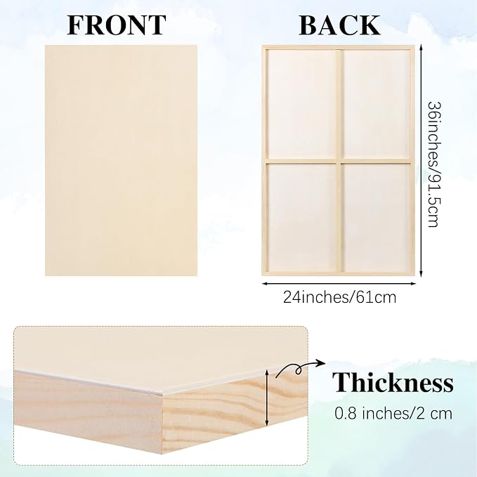 Aodaer 4 Pack Wood Panels 24 x 36 Inch Wooden Panels Canvas Unfinished Craft Wood Boards Panels for Art Crafts Acrylic and Oil Painting Pouring DIY Projects
