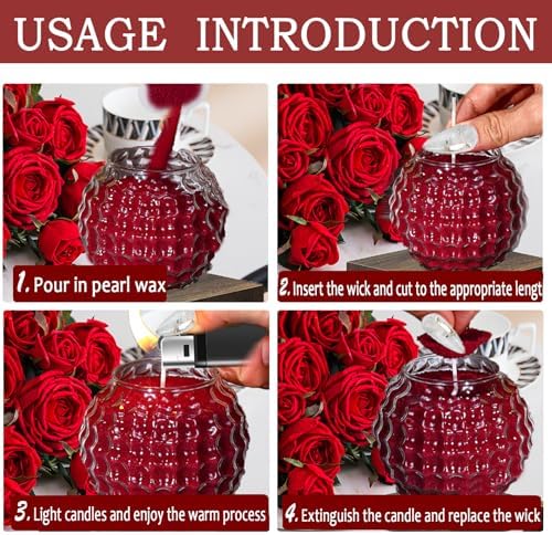 1.1LB Candle Sand- Red Candle Beads, Sand Wax for Wedding Decor Rosa Scented Candle with Wicks Dark Pearled, Wax for Home Decoration Party Gift 85 Burn Hours Refillable Candle Wax DIY Candle Making