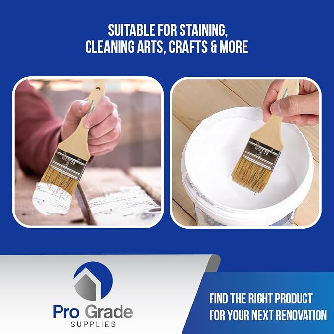 Pro Grade Chip Brushes, Disposable Paint Brushes, Assorted Sizes, 24 Piece | Natural bristle, wood handle | 4 widths, 6 of each | For stain, varnish & glue | Cabinets, furniture, crafts