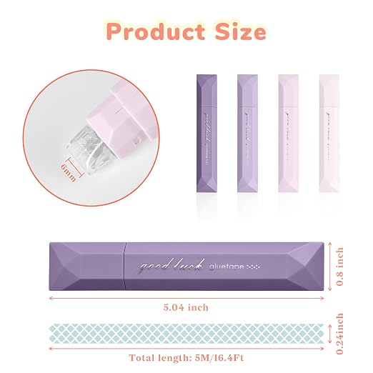 Temiary 4 Pack Glue Tape for Scrapbooking, 6mm x 196In Purple