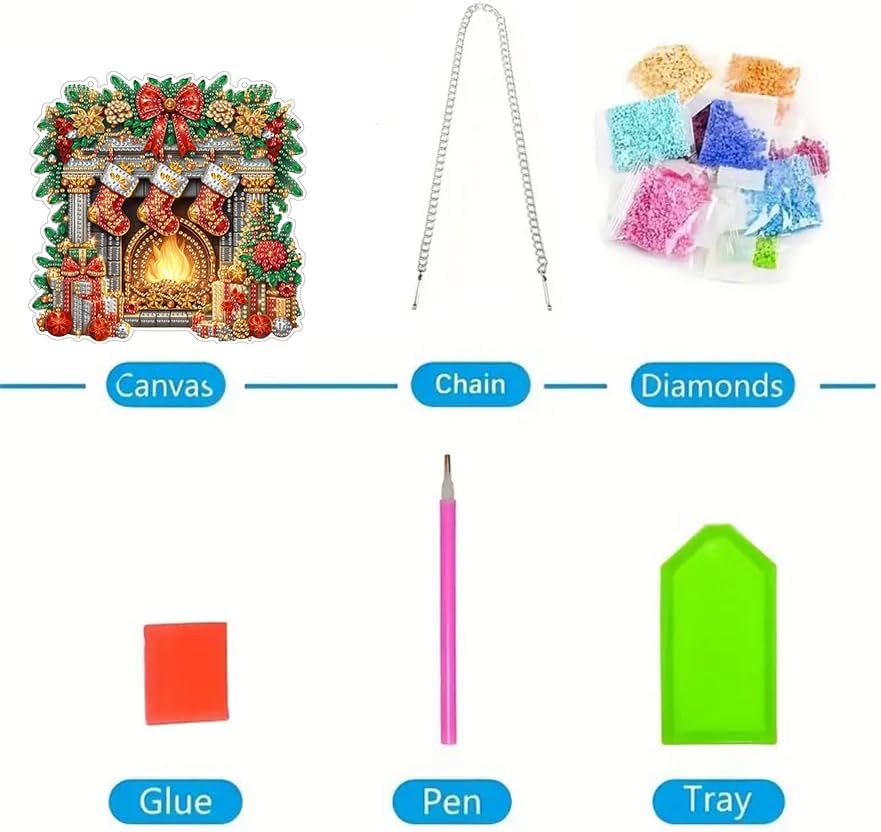 EIBEILI Diamond Art Painting Kits Special Shaped Rhinestone 5D Diamond Art Window Pendants Home Garden Wall Hanging Kits Hanging Ornament，Double Sided（Christmas Fireplace ）