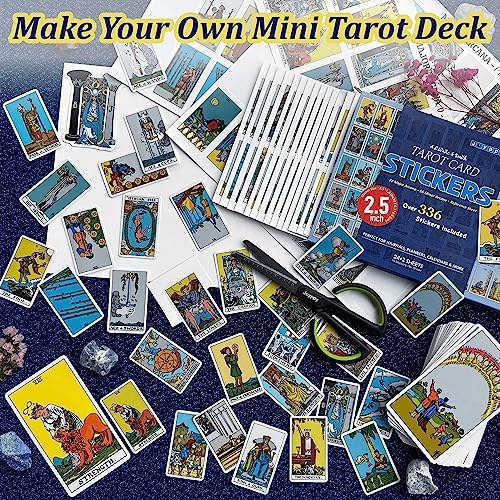 Joyppy 336 Pcs Tarot Stickers - 2.5" x 1.4" (6.3 cm x 3.6 cm) - 4 Sets RWS Full Deck Tarot Card Stickers for Tarot Journal & Planner - Tarot Cheat Sheets Included for Quick Learning & Spreads…
