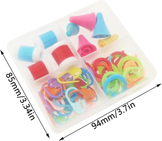 XGNG 1 Box 60PCS DIY Knitting Set Plastic Case Includes a Stitch Counter Needle Caps Commas and Multicolored Markers Needle Tip Protectors for Beginner Knitting Projects
