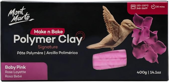 Mont Marte Make n Bake Polymer Clay Signature Baby Pink 400g (14.1oz) Block, Bake in Oven, Soft and Smooth, Sculpting, Craft, DIY Décor, Jewelry