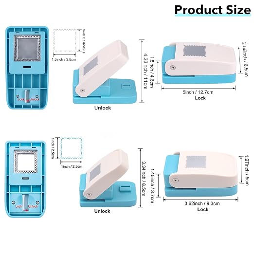 BAOFALI 2Pcs/Set Stamp Puncher 1x1inch &1.5x1.5inch Large Square Postage Stamp Punch |Stamp Hole Puncher| Lever Action Paper Punches for Crafting Scrapbooking DIY Card Making Arts Crafts Supplies