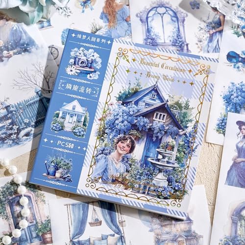 Charming Circulation Theme Sticker Scrapbooking Supplies for Junk Journal, 50 Sheets Washi Stickers - Vintage Journaling Stickers