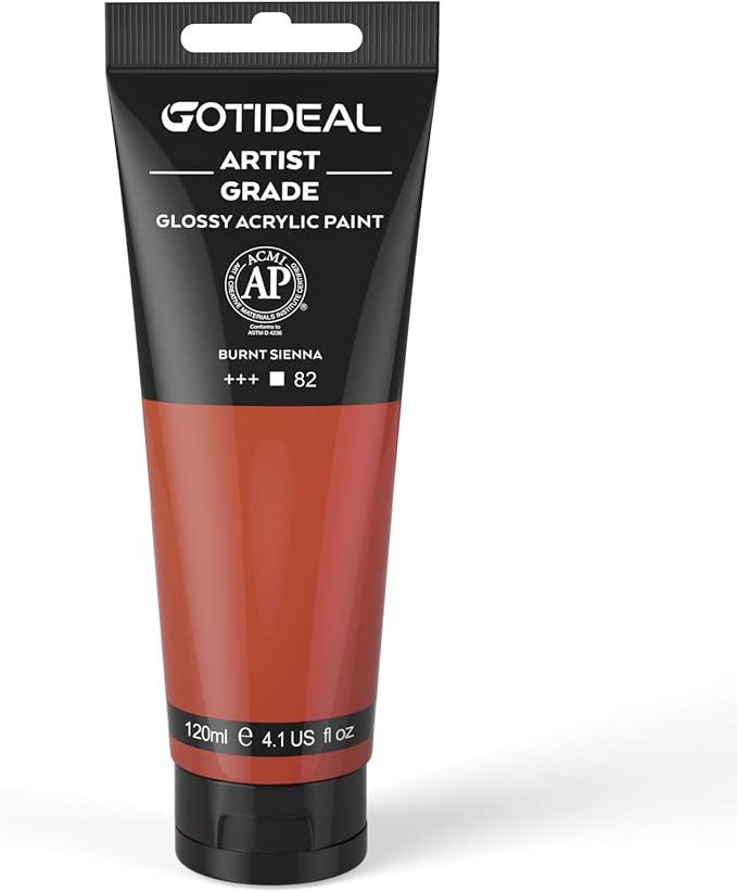 GOTIDEAL Acrylic Paint Burnt Sienna Tubes(120ml, 4.1 oz) Terracotta Paint | Non Toxic Non Fading Rich Pigments for Painters,Ideal for Canvas Wood Clay Fabric Ceramic Craft Supplies (Burnt Sienna)