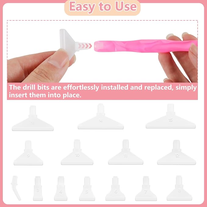 Phinus Diamond Art Pens 24P, Acrylic Diamond Painting Pen with Various Tips and Dotting Clay, Ergonomic Diamond Art Tools Set for 5D Gem Paintings (Pink)