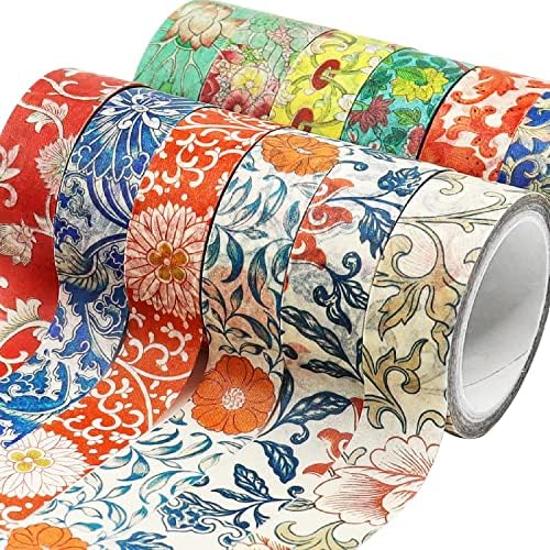 Berkin Arts 12 Rolls Art Floral Designs Washi Tape Set - 15 mm Wide Decorative Adhesive Masking Tape Cloisonnism for Bullet Journal Colorful Damask Pattern Intricate Colorful Owen Jones Series