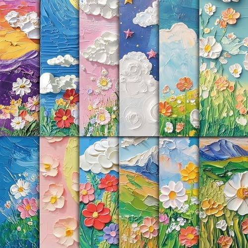 48 Sheets Oil Painting Floral Scrapbook Paper,Oil Painting Floral Pattern Decorative Scrapbook Paper for Journals DIY Cards and Photo Albums,Aesthetic Craft Supplies