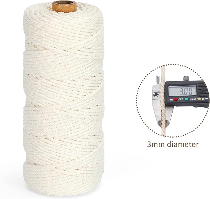 Macrame Cord 3mm x 220Yards (656Feet), Natural Cotton Macrame Rope - 4 Strands Twisted Macrame Cotton Cord for Wall Hanging, Plant Hangers, Crafts, Gift Wrapping and Wedding Decorations, Rose Red