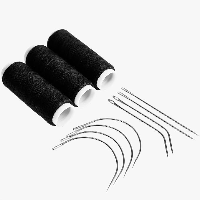 VCAY Hair Extension Sewing Kit,3 Rolls Weaving Thread,10 Curved Needles