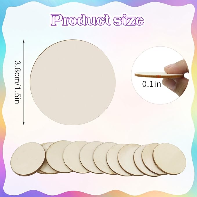 200 Pieces 1.5 Inch Round Wood Circles for Crafts