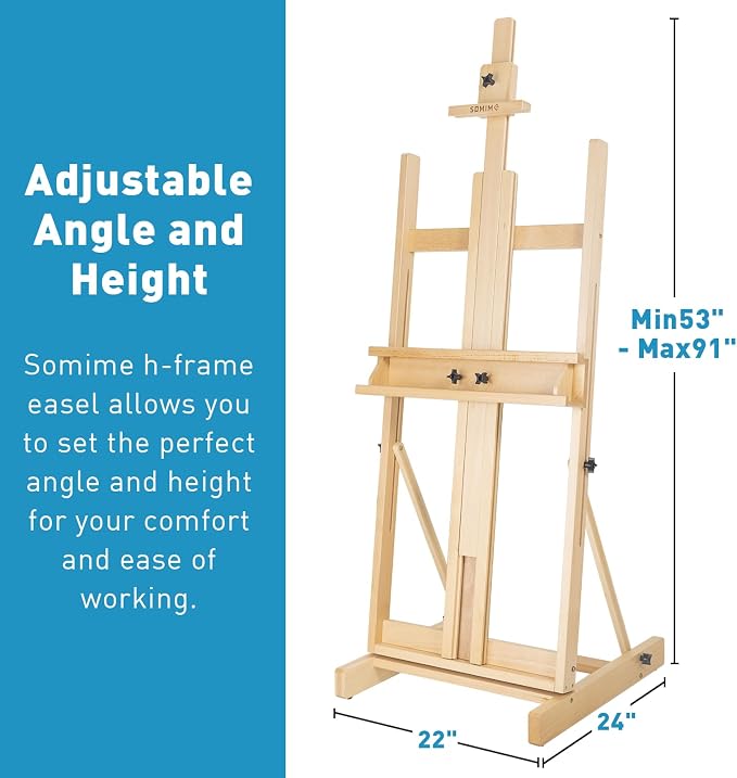 Beechwood H-Frame Artist Studio Easel with Storage Drawer, Natural