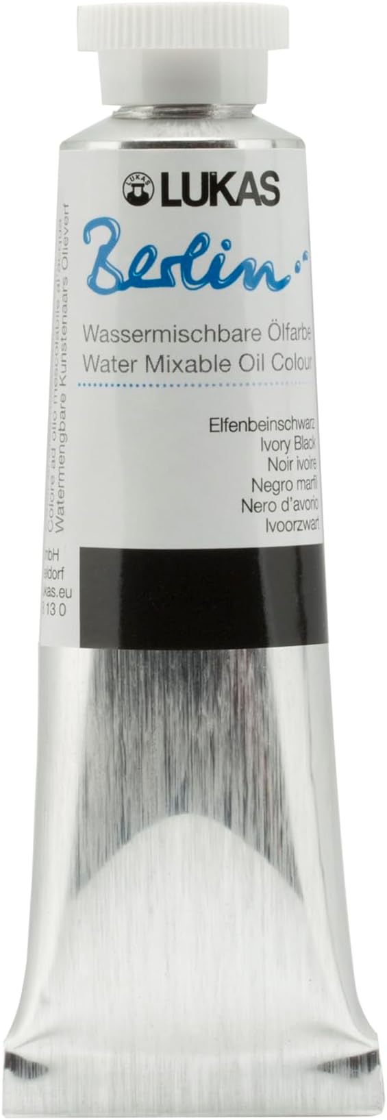 Lukas Berlin Pro Artists Water Mixable Oil Paint 37 ml Tube Ivory Black, Water Soluble, Lightfast Pigments, Quick Drying, Easy Clean-Up, Eco-Friendly, Professional Quality, 40 Color Range