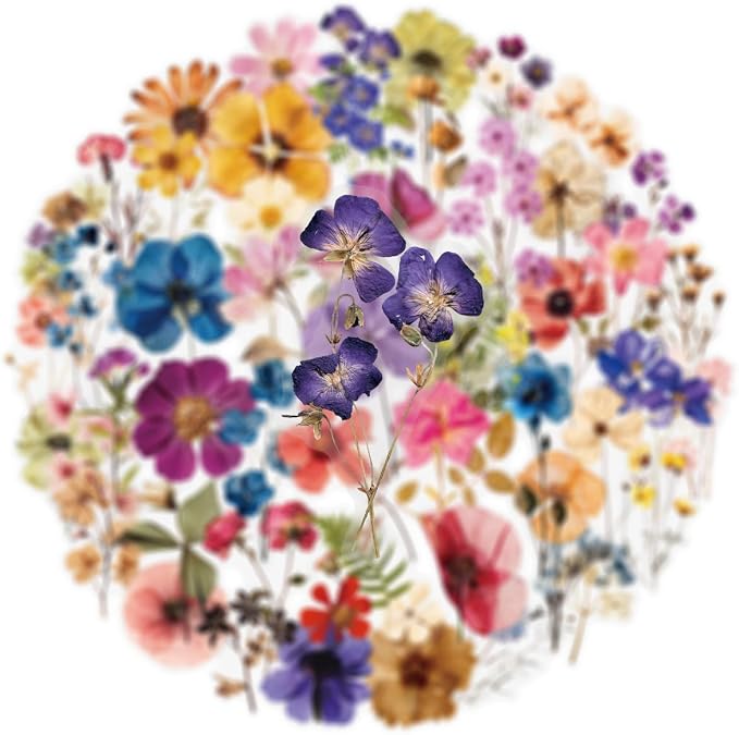 50Pcs Transparent Flora Scrapbook Stickers Pack, Vintage Aesthetic Flowers Stickers for Scrapbook Journal, Waterproof for Water Bottles Laptop Phone Scrapbook Supplies DIY Crafts（Flora）