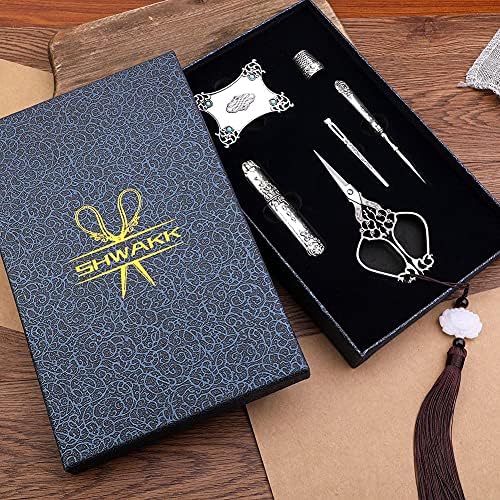 SHWAKK Embroidery Scissors Kit, Vintage Stainless Steel Scissors Silver