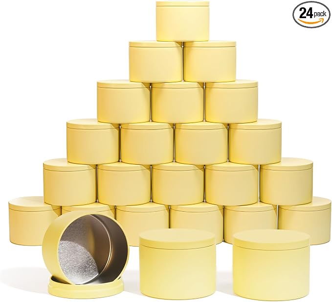Aroparc Candle Tins 8oz with Lids, 24 Pack Seamless Candle Containers for Candle Making Supplies Empty Candle Jars - Lemon